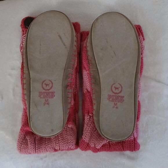 RARE Y2K VTG Victoria's Secret PINK Cable Knit Striped Knee-High Slippers M 7/8 - Picture 8 of 8